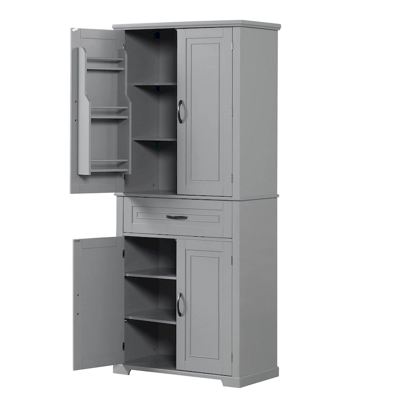 Meuble Colonne de Rangement pour Salle de Bain, Gris/Noir/Blanc, 4 Portes 1 Tiroir, Étagère Réglable