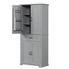 Meuble Colonne de Rangement pour Salle de Bain, Gris/Noir/Blanc, 4 Portes 1 Tiroir, Étagère Réglable