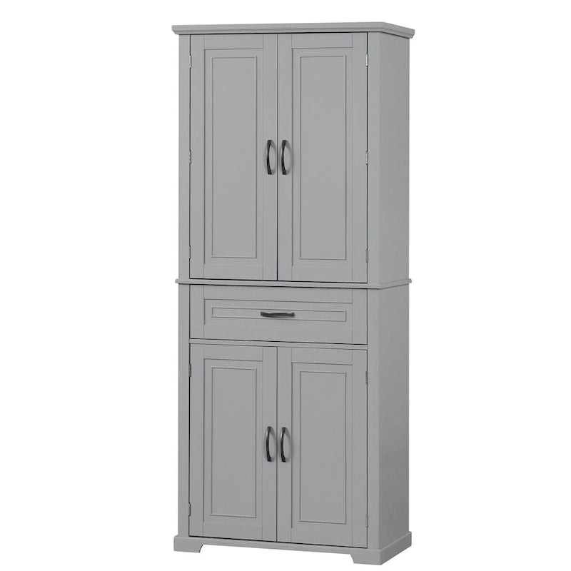Meuble Colonne de Rangement pour Salle de Bain, Gris/Noir/Blanc, 4 Portes 1 Tiroir, Étagère Réglable
