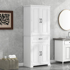 Meuble Colonne de Rangement pour Salle de Bain, Gris/Noir/Blanc, 4 Portes 1 Tiroir, Étagère Réglable