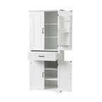 Meuble Colonne de Rangement pour Salle de Bain, Gris/Noir/Blanc, 4 Portes 1 Tiroir, Étagère Réglable