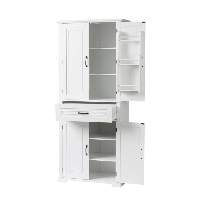 Meuble Colonne de Rangement pour Salle de Bain, Gris/Noir/Blanc, 4 Portes 1 Tiroir, Étagère Réglable