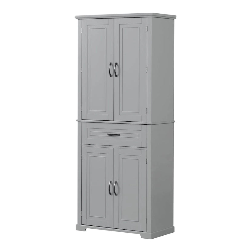 Meuble Colonne de Rangement pour Salle de Bain, Gris/Noir/Blanc, 4 Portes 1 Tiroir, Étagère Réglable
