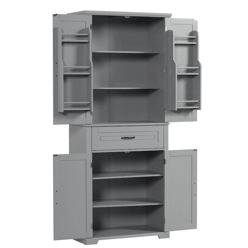 Meuble Colonne de Rangement pour Salle de Bain, Gris/Noir/Blanc, 4 Portes 1 Tiroir, Étagère Réglable
