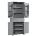 Meuble Colonne de Rangement pour Salle de Bain, Gris/Noir/Blanc, 4 Portes 1 Tiroir, Étagère Réglable