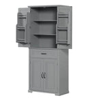 Meuble Colonne de Rangement pour Salle de Bain, Gris/Noir/Blanc, 4 Portes 1 Tiroir, Étagère Réglable