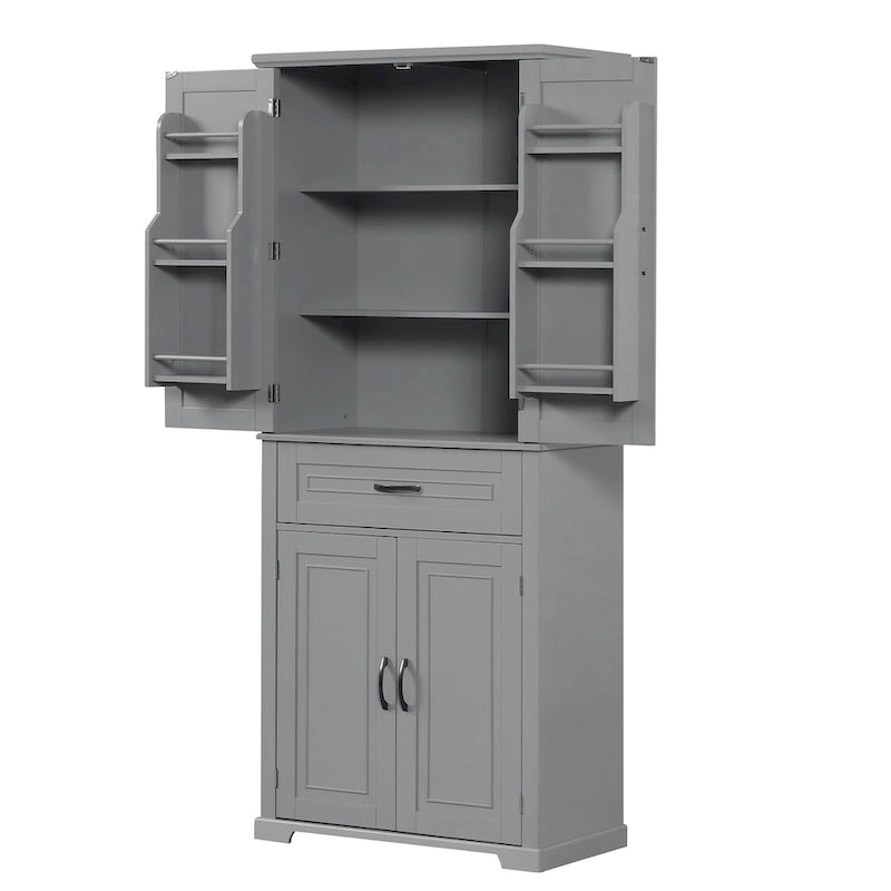 Meuble Colonne de Rangement pour Salle de Bain, Gris/Noir/Blanc, 4 Portes 1 Tiroir, Étagère Réglable