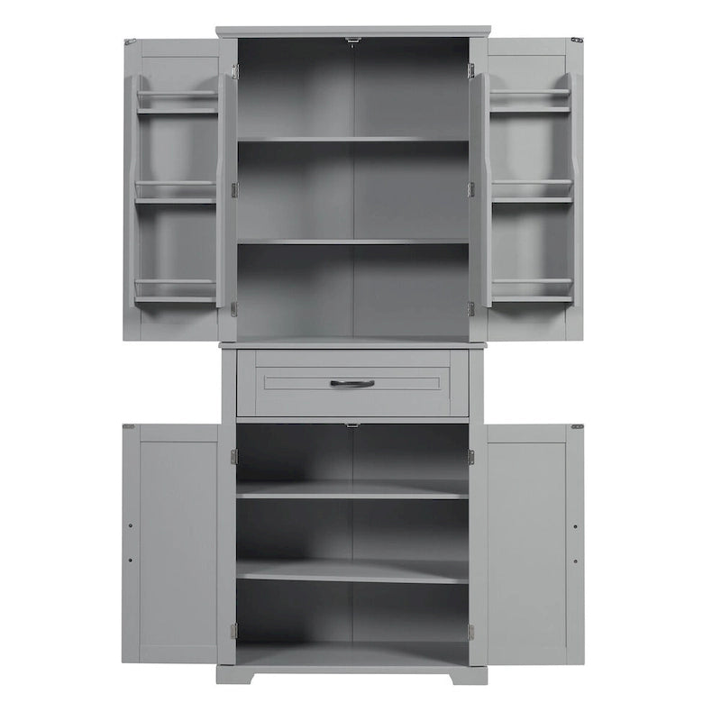 Meuble Colonne de Rangement pour Salle de Bain, Gris/Noir/Blanc, 4 Portes 1 Tiroir, Étagère Réglable