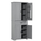 Meuble Colonne de Rangement pour Salle de Bain, Gris/Noir/Blanc, 4 Portes 1 Tiroir, Étagère Réglable