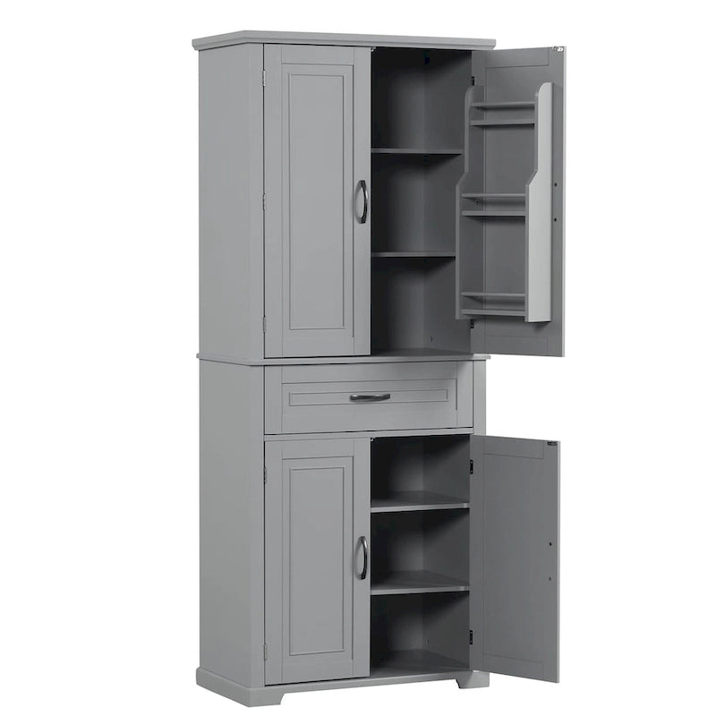 Meuble Colonne de Rangement pour Salle de Bain, Gris/Noir/Blanc, 4 Portes 1 Tiroir, Étagère Réglable