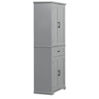 Meuble Colonne de Rangement pour Salle de Bain, Gris/Noir/Blanc, 4 Portes 1 Tiroir, Étagère Réglable