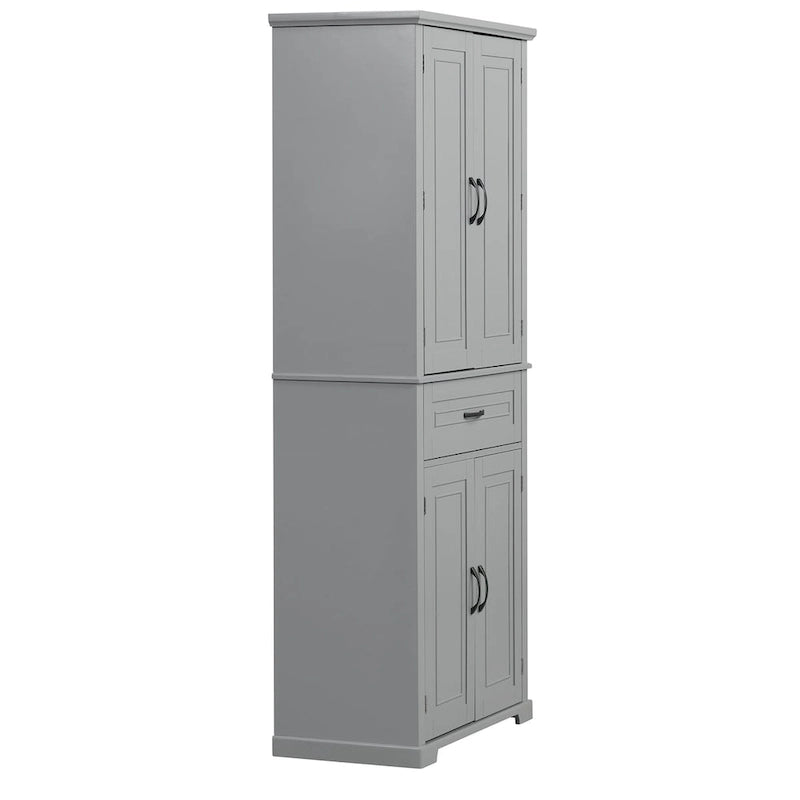 Meuble Colonne de Rangement pour Salle de Bain, Gris/Noir/Blanc, 4 Portes 1 Tiroir, Étagère Réglable