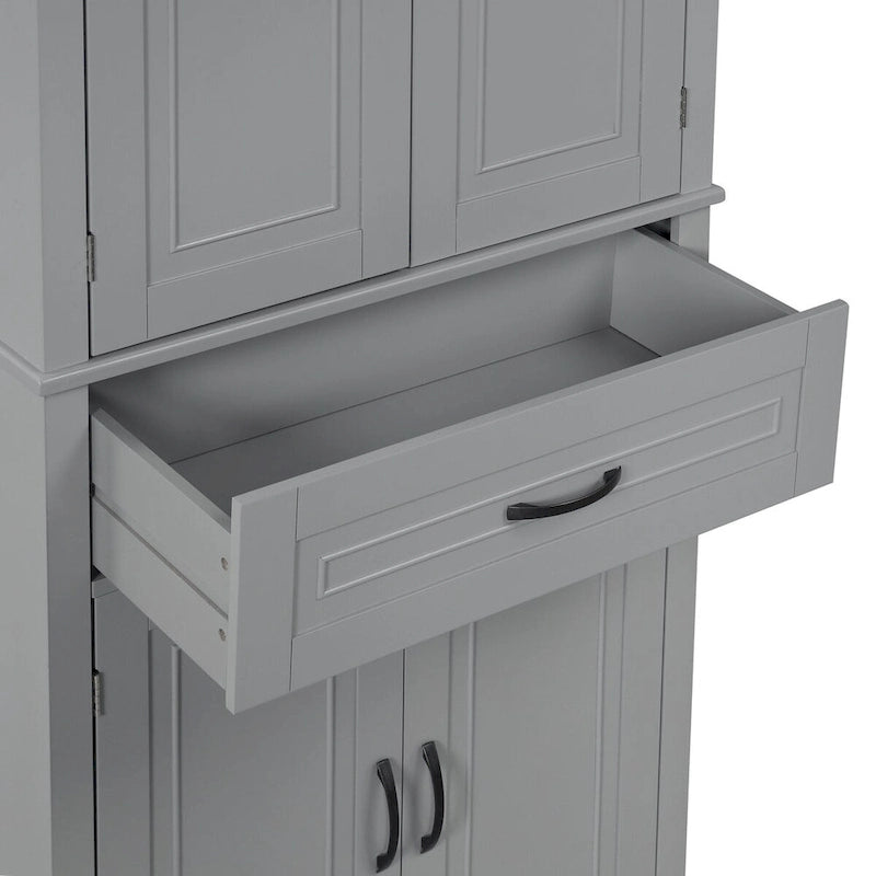 Meuble Colonne de Rangement pour Salle de Bain, Gris/Noir/Blanc, 4 Portes 1 Tiroir, Étagère Réglable
