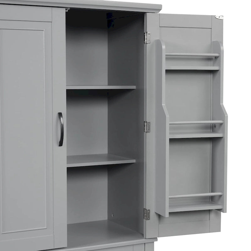 Meuble Colonne de Rangement pour Salle de Bain, Gris/Noir/Blanc, 4 Portes 1 Tiroir, Étagère Réglable