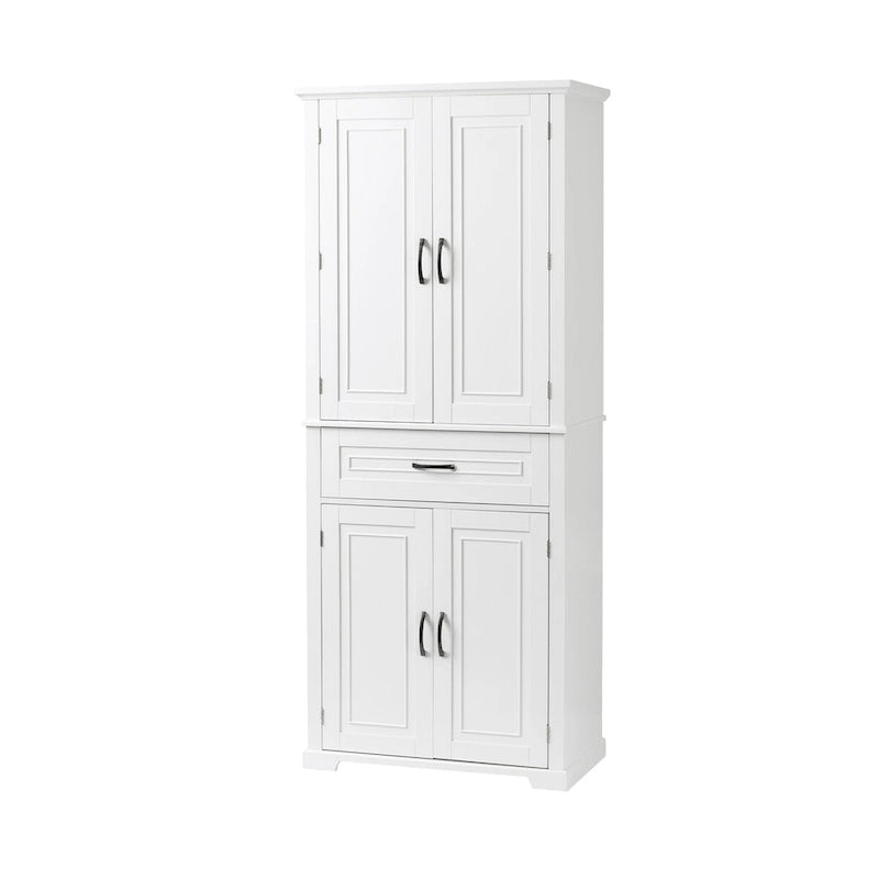 Meuble Colonne de Rangement pour Salle de Bain, Gris/Noir/Blanc, 4 Portes 1 Tiroir, Étagère Réglable
