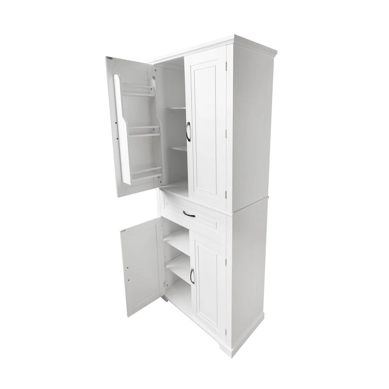 Meuble Colonne de Rangement pour Salle de Bain, Gris/Noir/Blanc, 4 Portes 1 Tiroir, Étagère Réglable