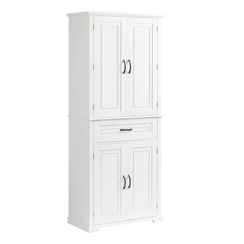 Meuble Colonne de Rangement pour Salle de Bain, Gris/Noir/Blanc, 4 Portes 1 Tiroir, Étagère Réglable