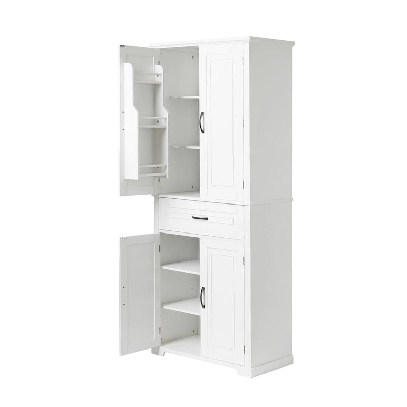 Meuble Colonne de Rangement pour Salle de Bain, Gris/Noir/Blanc, 4 Portes 1 Tiroir, Étagère Réglable
