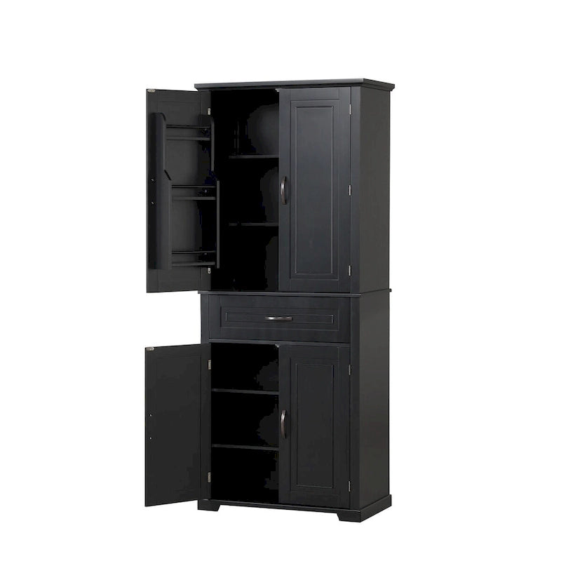 Meuble Colonne de Rangement pour Salle de Bain, Gris/Noir/Blanc, 4 Portes 1 Tiroir, Étagère Réglable