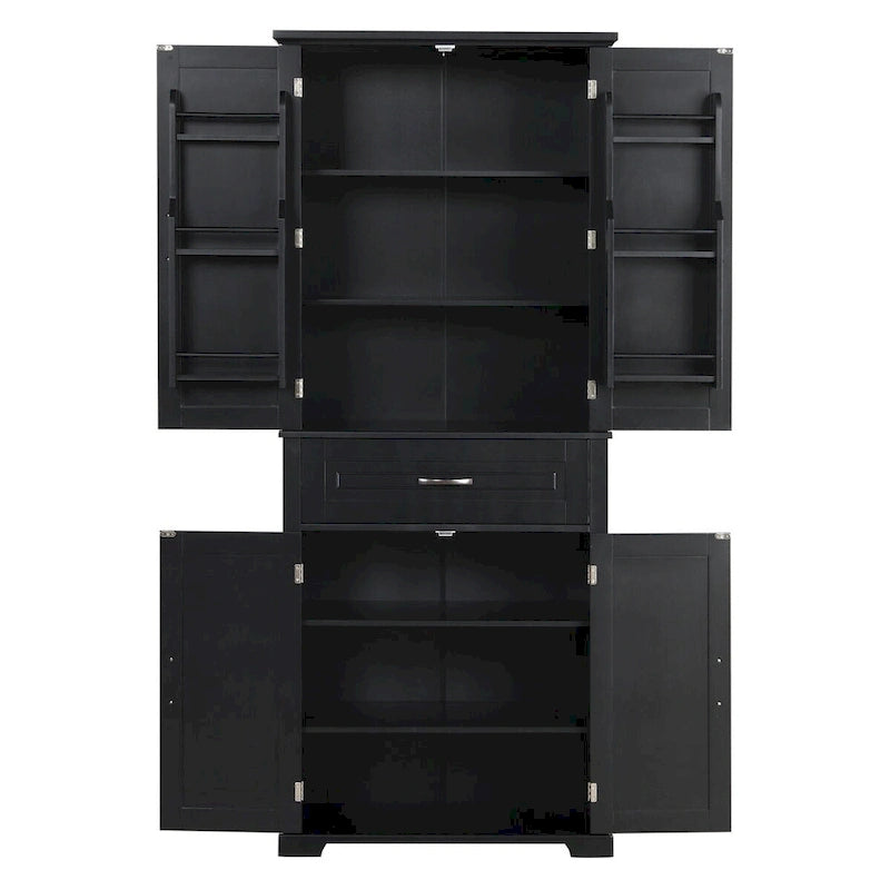 Meuble Colonne de Rangement pour Salle de Bain, Gris/Noir/Blanc, 4 Portes 1 Tiroir, Étagère Réglable