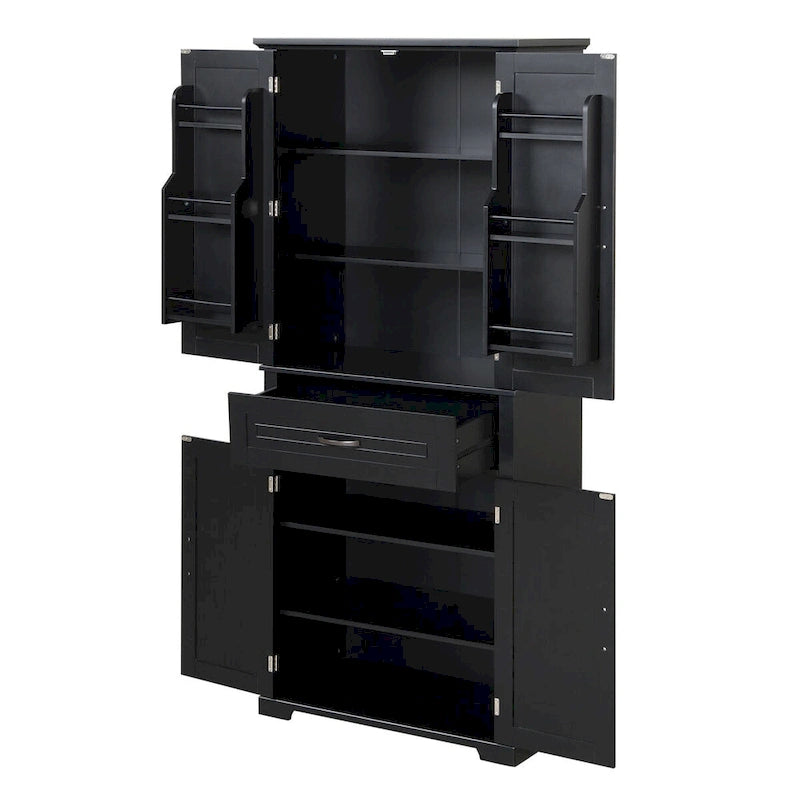 Meuble Colonne de Rangement pour Salle de Bain, Gris/Noir/Blanc, 4 Portes 1 Tiroir, Étagère Réglable