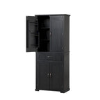 Meuble Colonne de Rangement pour Salle de Bain, Gris/Noir/Blanc, 4 Portes 1 Tiroir, Étagère Réglable