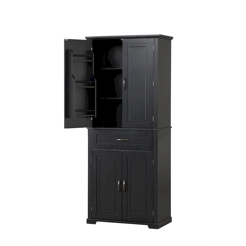 Meuble Colonne de Rangement pour Salle de Bain, Gris/Noir/Blanc, 4 Portes 1 Tiroir, Étagère Réglable