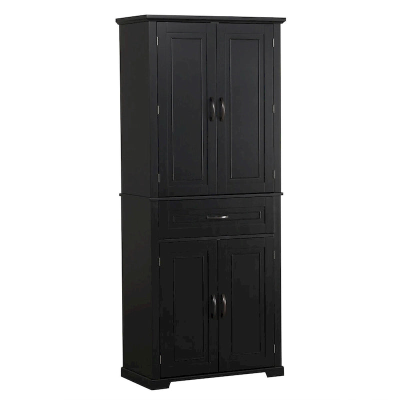 Meuble Colonne de Rangement pour Salle de Bain, Gris/Noir/Blanc, 4 Portes 1 Tiroir, Étagère Réglable