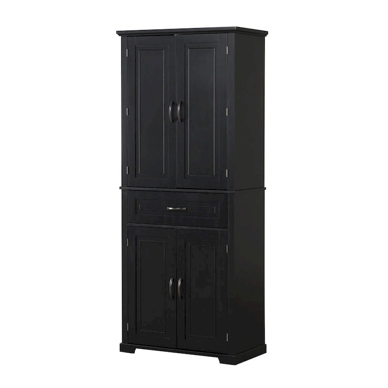 Meuble Colonne de Rangement pour Salle de Bain, Gris/Noir/Blanc, 4 Portes 1 Tiroir, Étagère Réglable