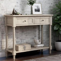 Console en pin avec 2 tiroirs et étagère inférieure, style traditionnel vintage, 90 cm (L), gris/vert antique