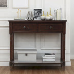 Console en pin avec 2 tiroirs et étagère inférieure, style traditionnel vintage, 90 cm (L), gris/vert antique
