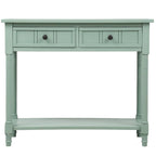 Console en pin avec 2 tiroirs et étagère inférieure, style traditionnel vintage, 90 cm (L), gris/vert antique