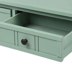 Console en pin avec 2 tiroirs et étagère inférieure, style traditionnel vintage, 90 cm (L), gris/vert antique