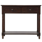 Console en pin avec 2 tiroirs et étagère inférieure, style traditionnel vintage, 90 cm (L), gris/vert antique