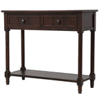 Console en pin avec 2 tiroirs et étagère inférieure, style traditionnel vintage, 90 cm (L), gris/vert antique