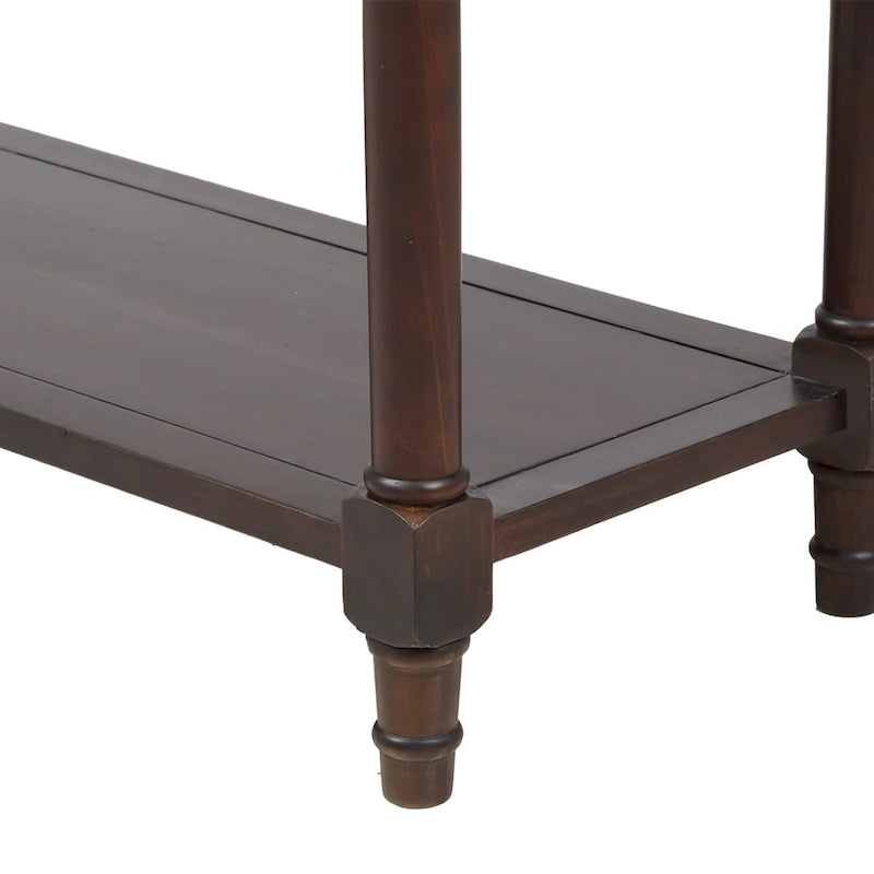 Console en pin avec 2 tiroirs et étagère inférieure, style traditionnel vintage, 90 cm (L), gris/vert antique