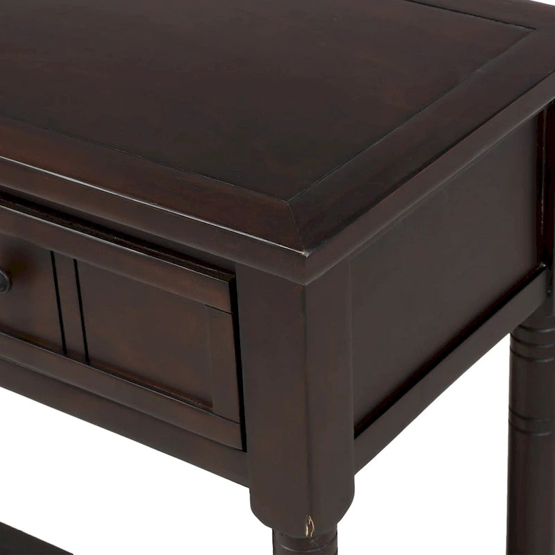 Console en pin avec 2 tiroirs et étagère inférieure, style traditionnel vintage, 90 cm (L), gris/vert antique
