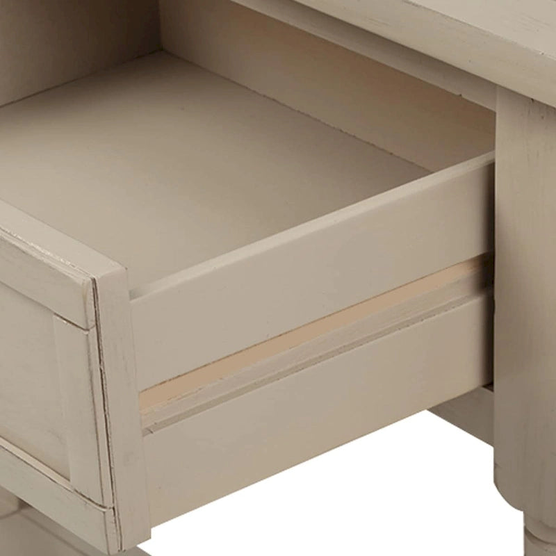 Console en pin avec 2 tiroirs et étagère inférieure, style traditionnel vintage, 90 cm (L), gris/vert antique