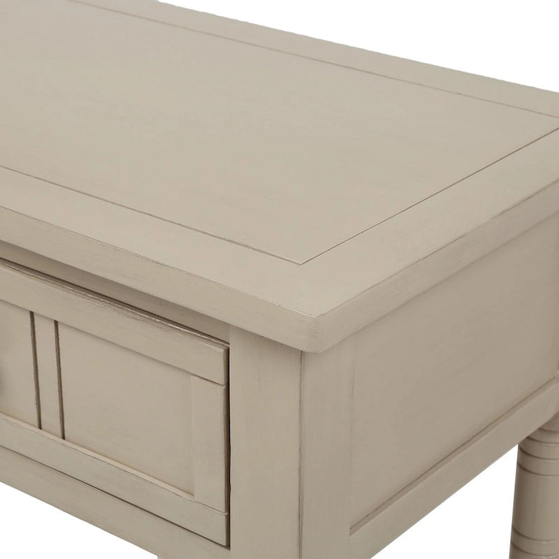 Console en pin avec 2 tiroirs et étagère inférieure, style traditionnel vintage, 90 cm (L), gris/vert antique