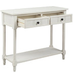 Console en pin avec 2 tiroirs et étagère inférieure, style traditionnel vintage, 90 cm (L), gris/vert antique