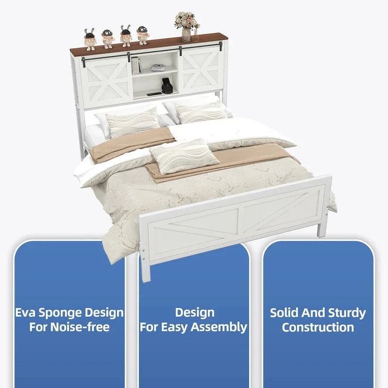 Cadre de lit Queen/King Size blanc campagnard
