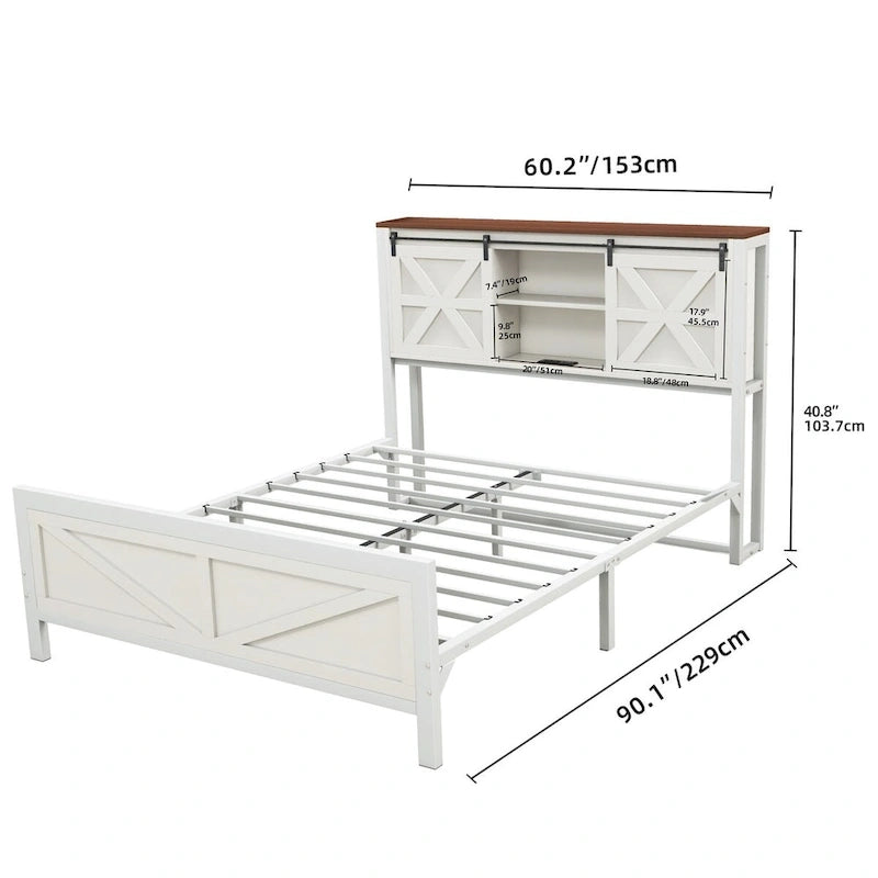 Cadre de lit Queen/King Size blanc campagnard