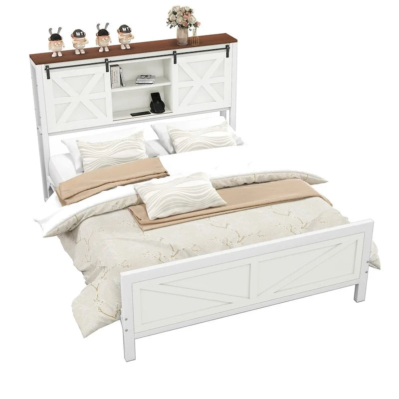 Cadre de lit Queen/King Size blanc campagnard