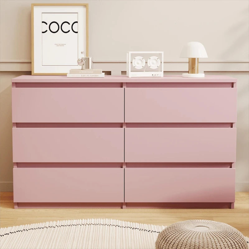 Commode 6 tiroirs, MDF, 120 cm L, Moderne, Utilisable comme meuble TV, Anti-basculement, Gris/Blanc/Rose/Vert