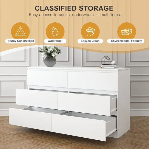 Commode 6 tiroirs, MDF, 120 cm L, Moderne, Utilisable comme meuble TV, Anti-basculement, Gris/Blanc/Rose/Vert