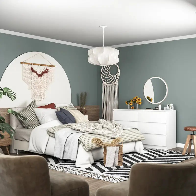 Commode 6 tiroirs, MDF, 120 cm L, Moderne, Utilisable comme meuble TV, Anti-basculement, Gris/Blanc/Rose/Vert