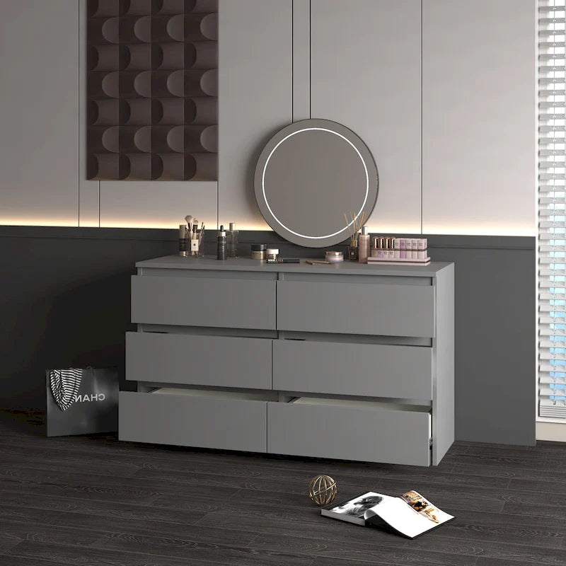 Commode 6 tiroirs, MDF, 120 cm L, Moderne, Utilisable comme meuble TV, Anti-basculement, Gris/Blanc/Rose/Vert
