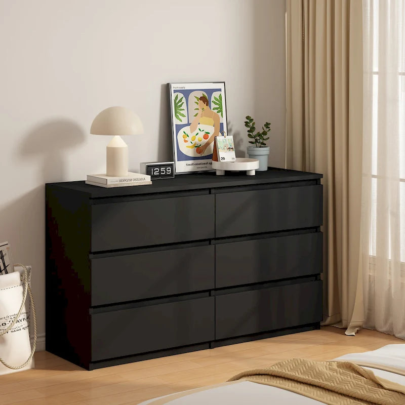 Commode 6 tiroirs, MDF, 120 cm L, Moderne, Utilisable comme meuble TV, Anti-basculement, Gris/Blanc/Rose/Vert