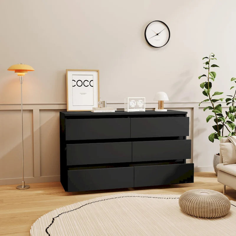 Commode 6 tiroirs, MDF, 120 cm L, Moderne, Utilisable comme meuble TV, Anti-basculement, Gris/Blanc/Rose/Vert
