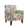 Fauteuil d'appoint, accoudoirs arrondis, polyester à motif floral, clous décoratifs couleur étain, pieds espresso, 1 place, orange/bleu/rose